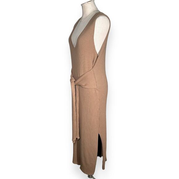 GOOD AMERICAN Rib Tie Waist Midi Dress Taupe Beige Maxi Sexy Cocktail Curvy 4X 7 - Picture 8 of 15